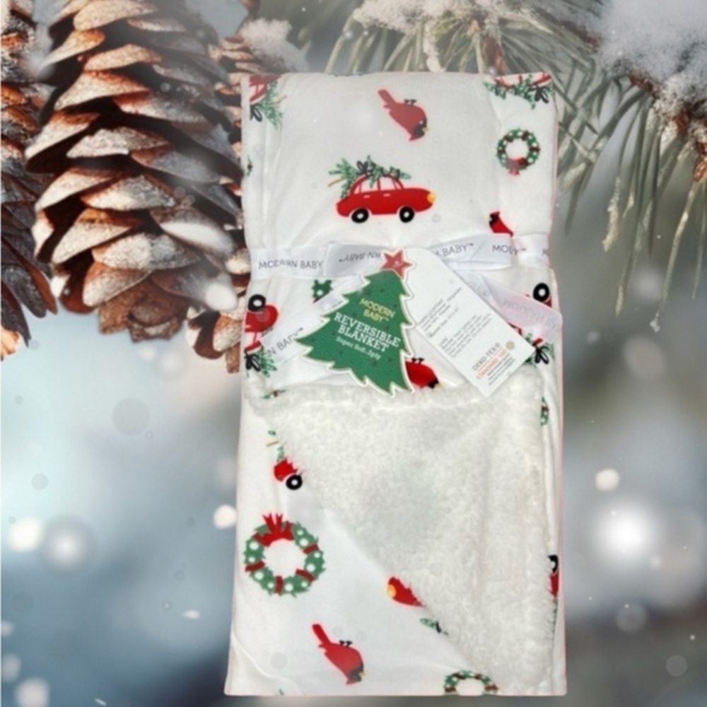 HOLIDAY - Modern Baby - ‘Christmas Woods’ Sherpa baby blanket 30”x40” NWT